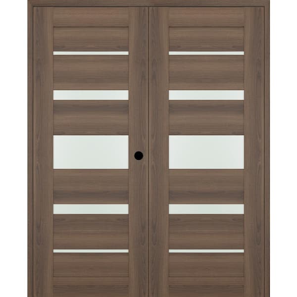 Belldinni Vona 07-03 64 in. W. x 96 in. Left Active 5-Lite Frosted Glass Pecan Nutwood Wood Composite Double Prehung Interior Door