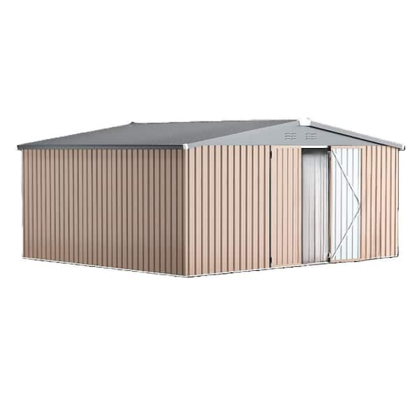 12 ft. W x 14 ft. D Metal Storage Shed, Tools Storage Shed for Garden, Bakcyard, Light Brown (168 sq. ft. )