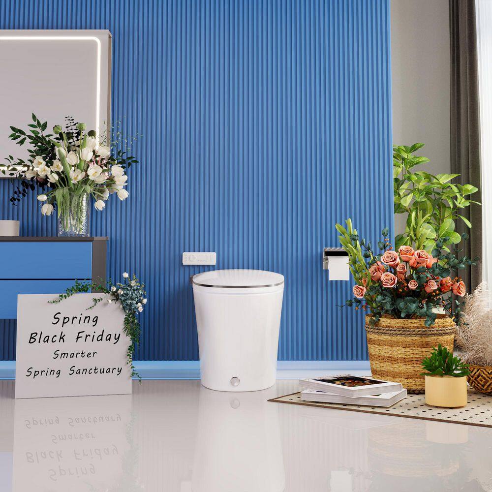 Elongated White High Efficiency Smart Bidet Toilet with Heated Seat