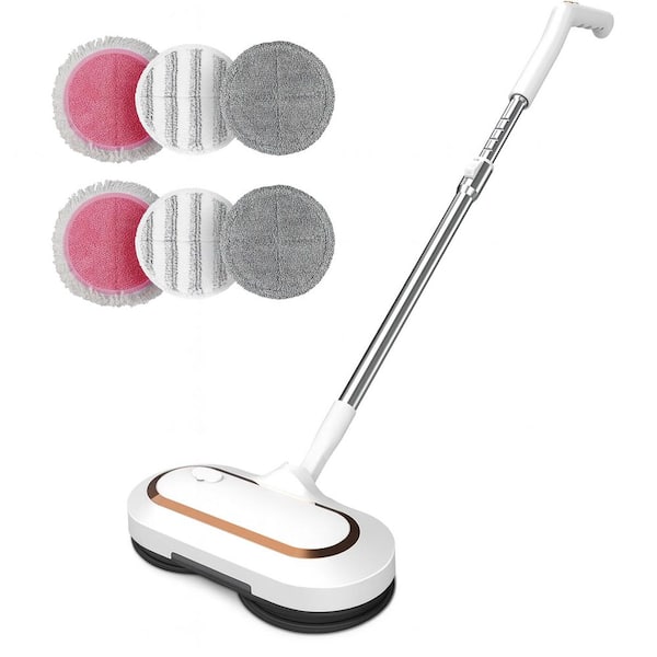 Commercial Cordless Floor Mop for Hardwood, Tile, Laminate Cleaning in White with Dual Spin Head and LED Light