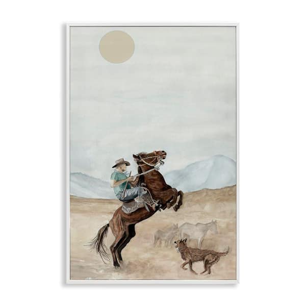 Stupell Industries Rearing Horse and Dog by Cindy Jacobs White Framed People Giclee Art Print 30 in. x 20 in.