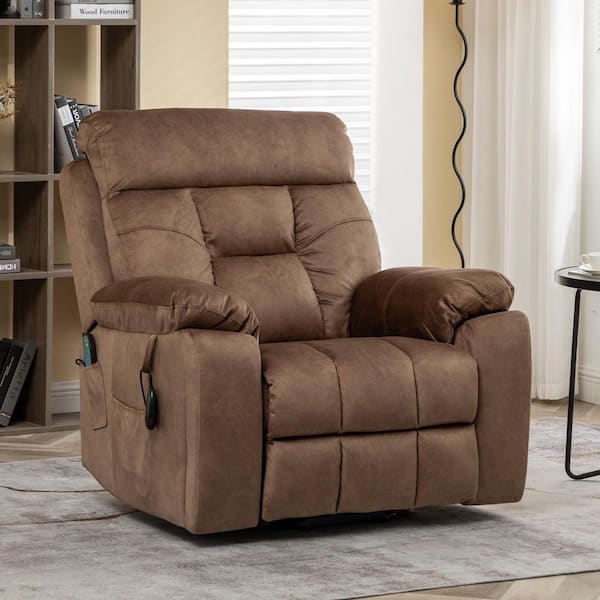 Brown 26 in. W Single Motor Velvet Oversized Power Lift Recliner Chair with Hidden Cup Holder, Massage and Heating