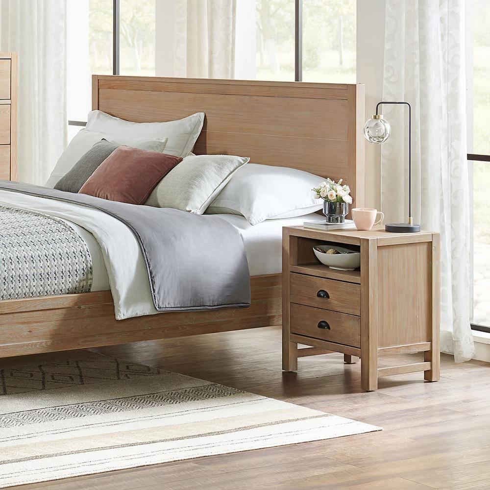 Arden Light Driftwood Solid Pine 2-Drawer Nightstand