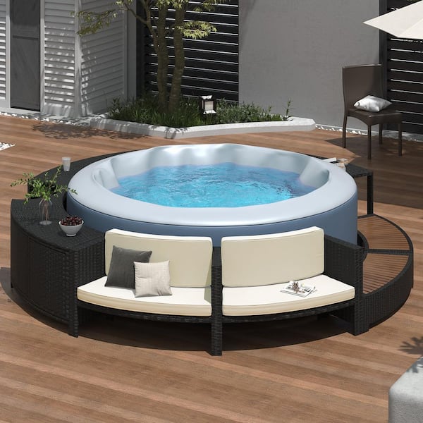 Unbranded Spa Surround Spa Frame Patio Wicker Rattan Outdoor Sectional Sofa Set with Storage Spaces with Beige Cushions