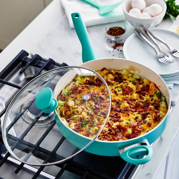 GreenLife Soft Grip Diamond Healthy Ceramic Nonstick, 5QT Saute Pan Jumbo  Cooker with Helper Handle and Lid, PFAS-Free, Dishwasher Safe, Turquoise