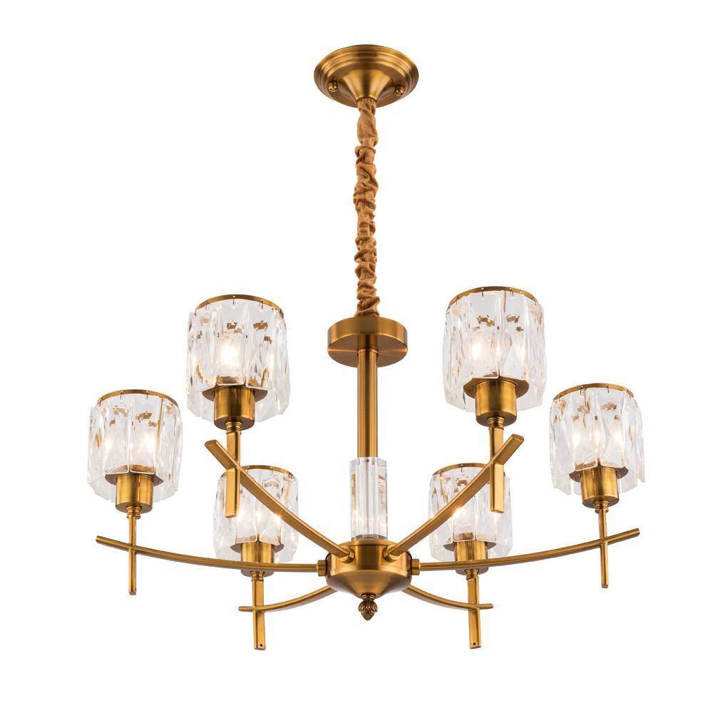 OUKANING Modern 24.4 in. 6-Light Luxury Gold Crystal Chandelier for ...