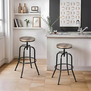 Ana 27.2-30.3 in. Adjustable Height Oak Backless Metal Frame Swivel Industrial Bar Stool with Wood Seat( Set of 2)