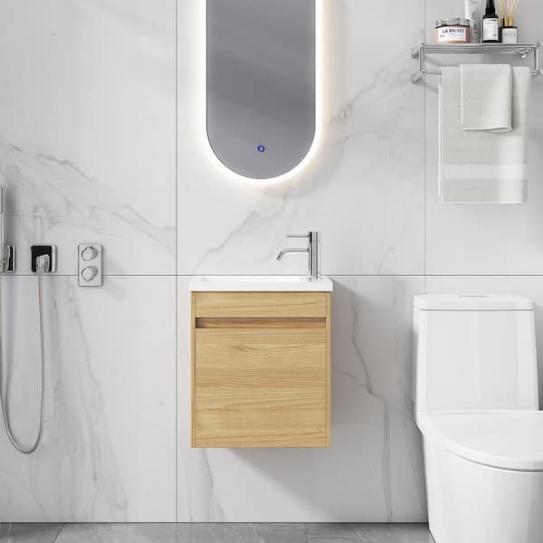 Unbranded 18 in. W x 10 in. D x 20 in. H Wall Mounted Single Sink Bath Vanity in LightTeak with White Culture Marble Top