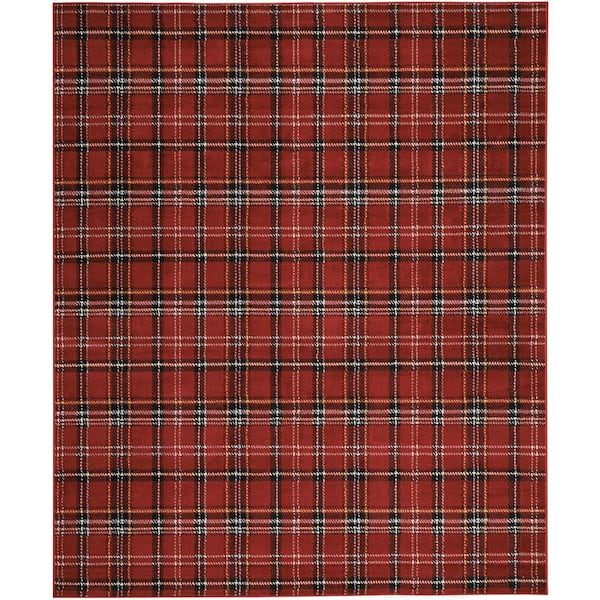 Nourison Grafix Red 9 ft. x 12 ft. Plaid Contemporary Area Rug