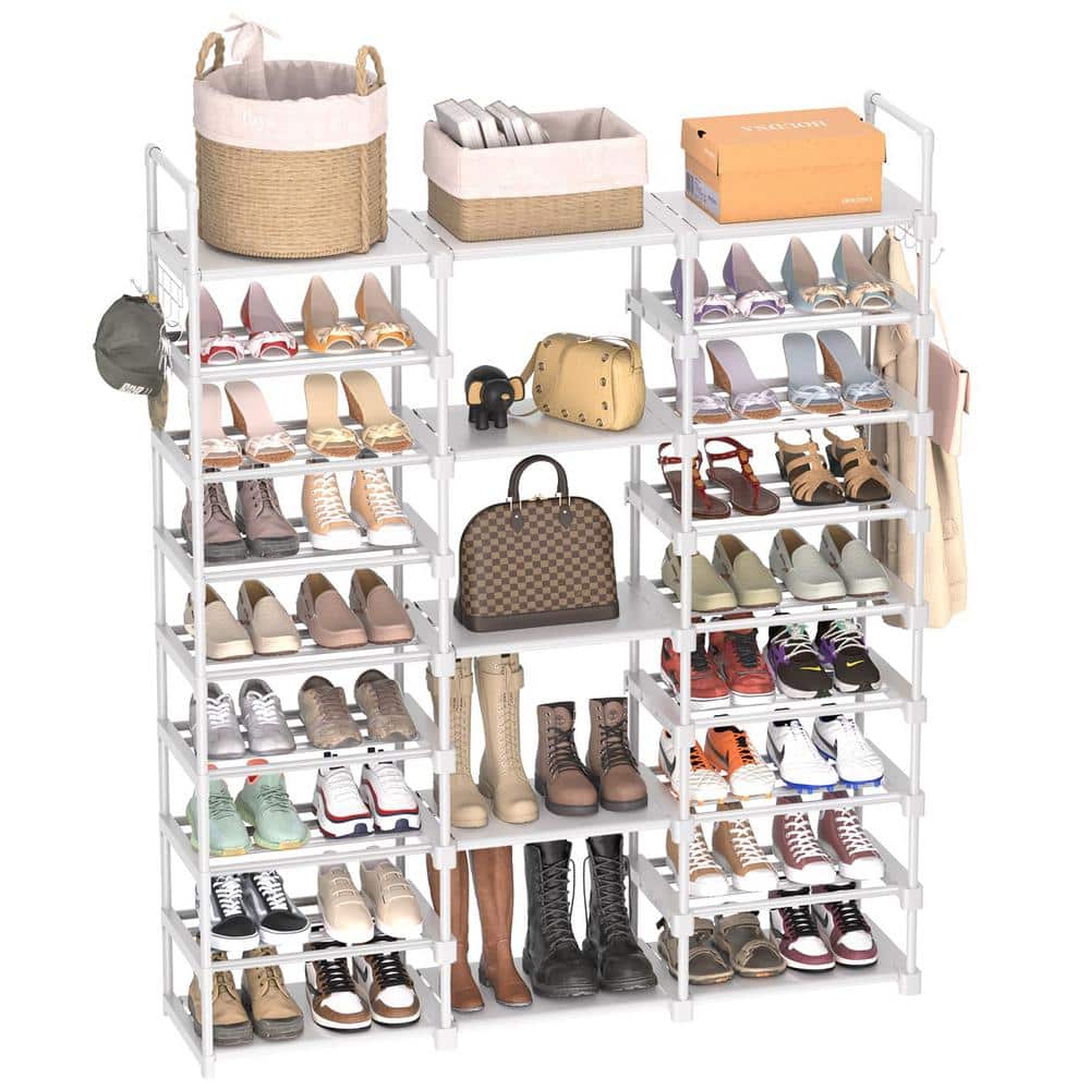 62 in. H 50-Pair 9-Tier White Metal Shoe Rack