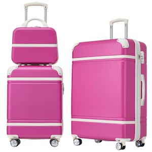 3-Piece Pink Spinner Wheels, Rolling, Lockable Handle and Light-Weight Luggage Set with Cosmetic Bag