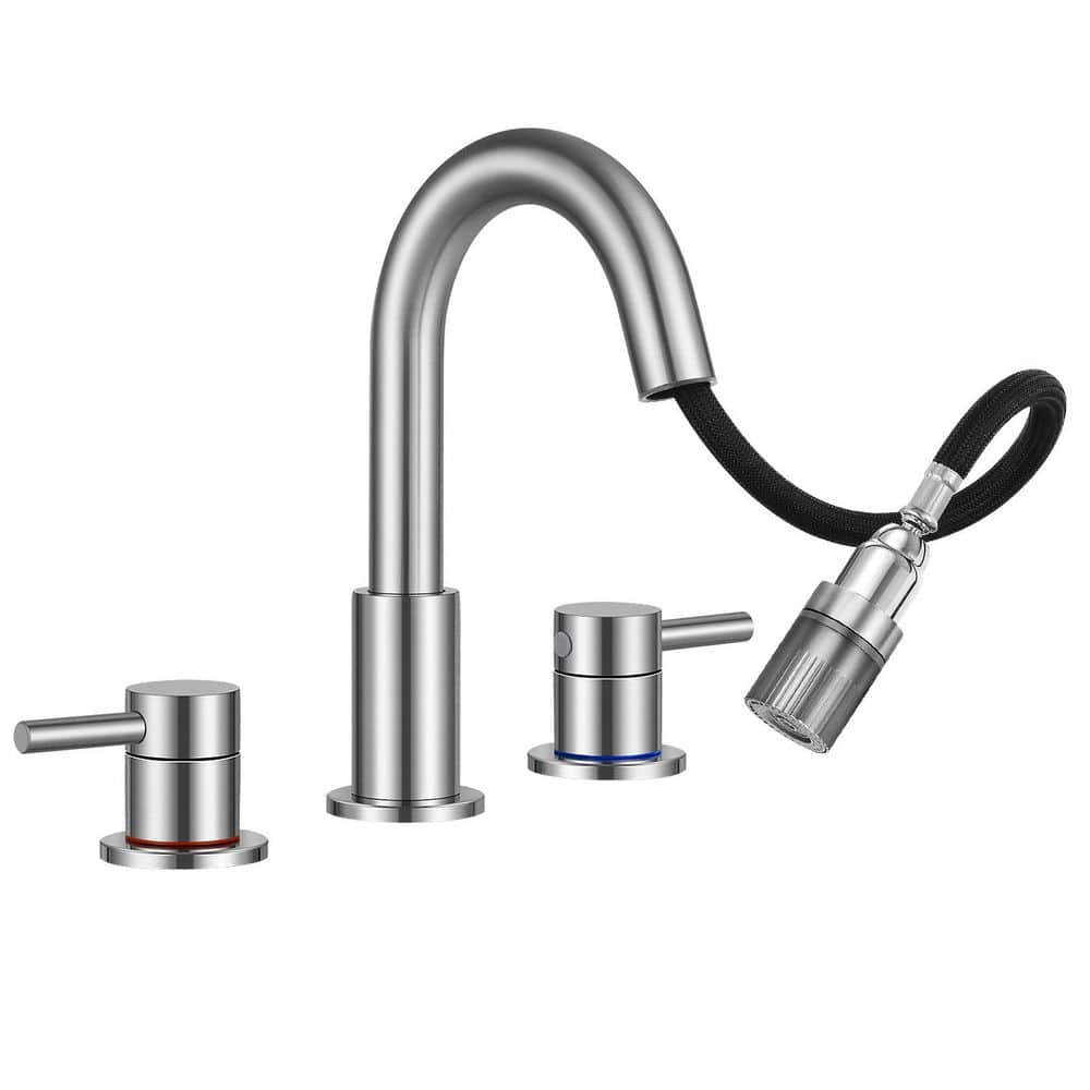2-Handles 8 in. Widespread High Arc Bathroom Faucet with 360° Swivel Spout in Brushed Nickel price history on PriceWatchPro
