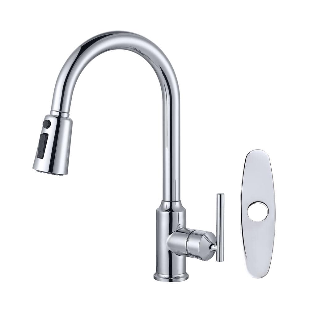 Single Handle Pull Down Sprayer Kitchen Faucet with Deckplate in Chrome