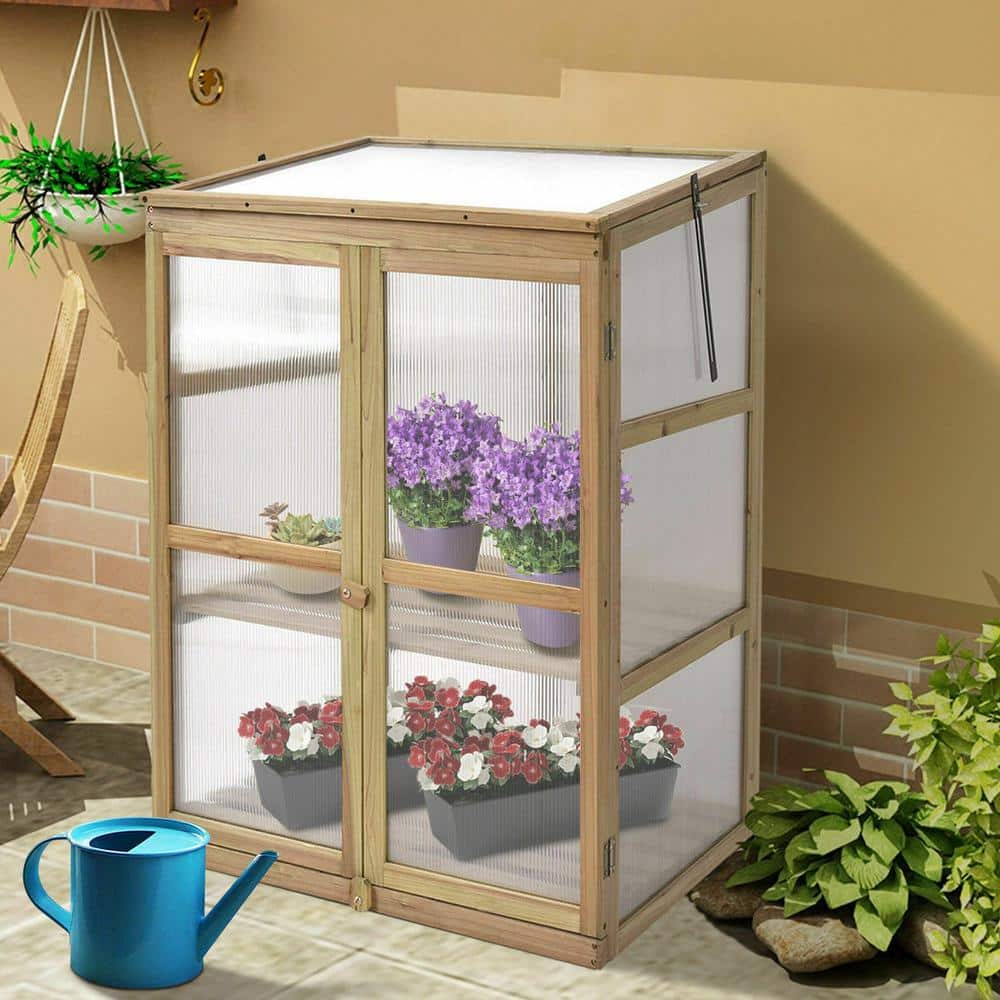 Compact Brown Fir Wood Greenhouse with Shelves