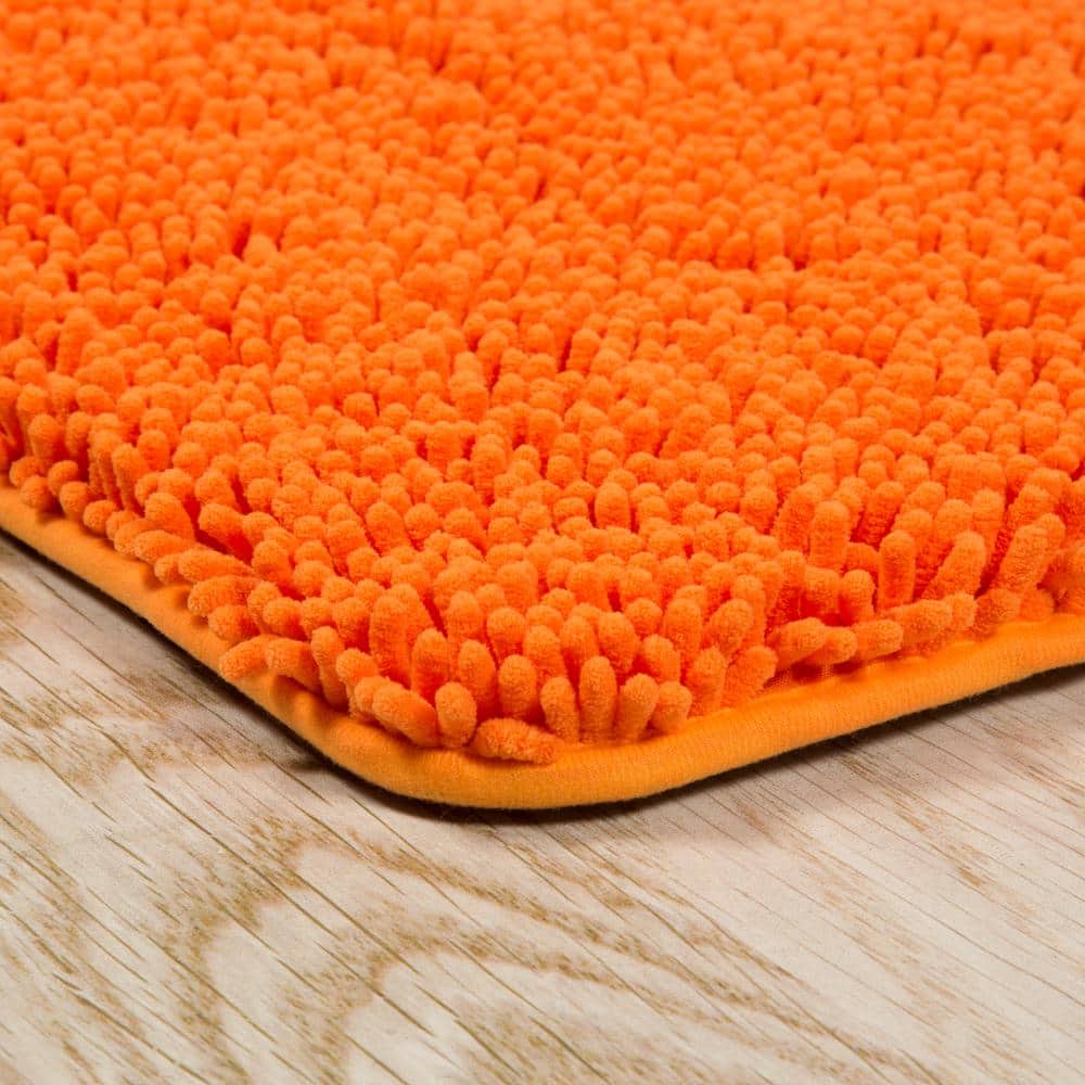 Orange Memory Foam Shag Bathroom Rug Set