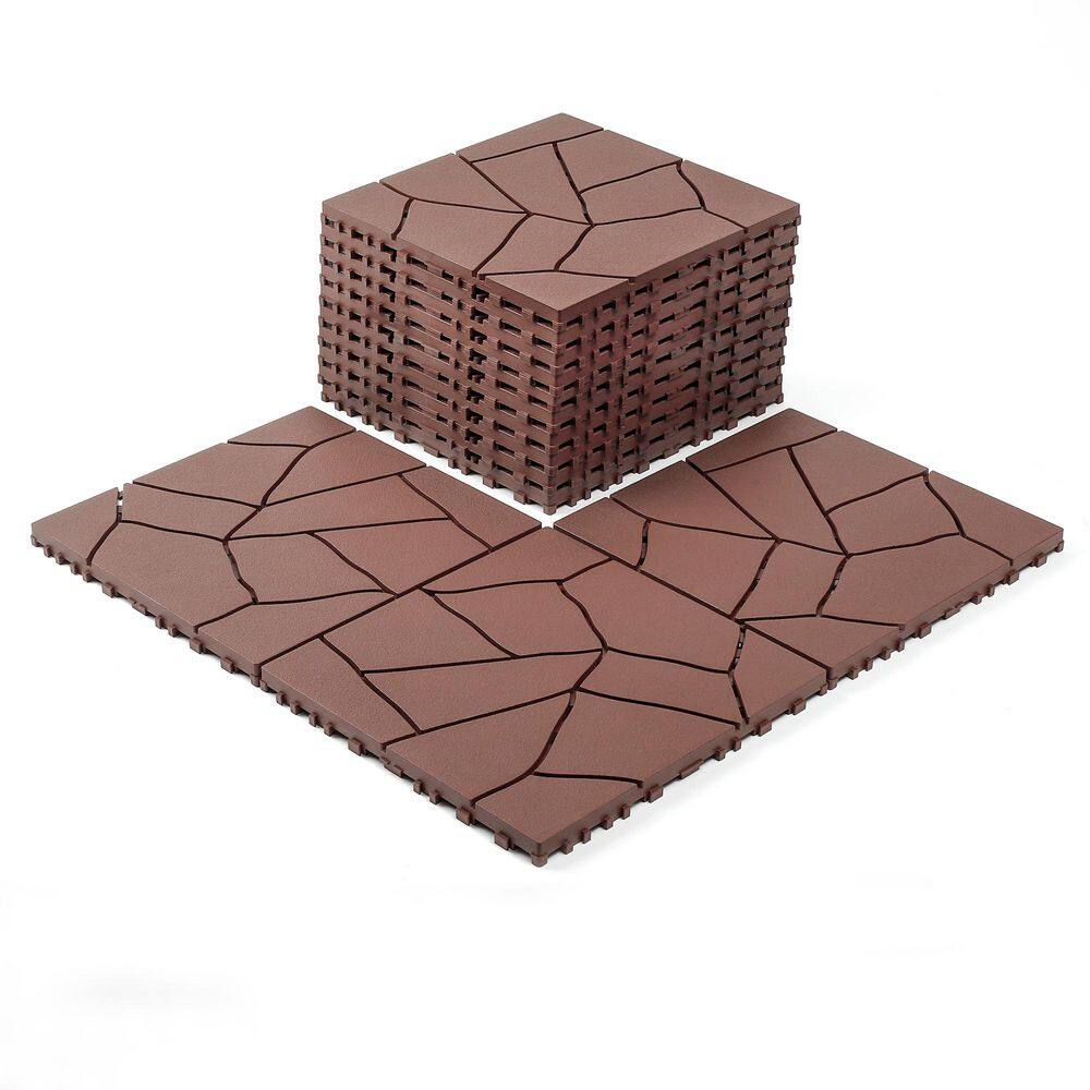 12 in. x 12 in. Stone Style DIY Module Patio Interlocking Decking Floor Tiles For Balcony Backyard Brown(44 Pack) price history on PriceWatchPro