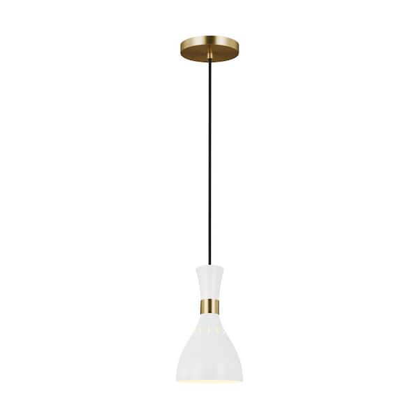 Generation Lighting Joan 6.25 in. W 1-Light Matte White and Burnished Brass Mini Pendant