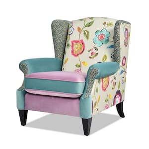 Anya Eclectic Floral Patchwork Boho Chic Wingback Large Living Room Lounge Accent Armchair