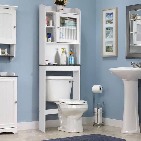 Glacier Bay Shaker 26.7 in. W x 68 in. H x 10.1 in. D White Over The Toilet  Storage with Adjustable Shelves & Doors 5323WWHD - The Home Depot