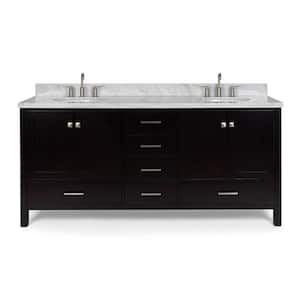 Cambridge 73 in. W x 22 in. D x 36 in. H Bath Vanity in Espresso with Carrara White Marble Top