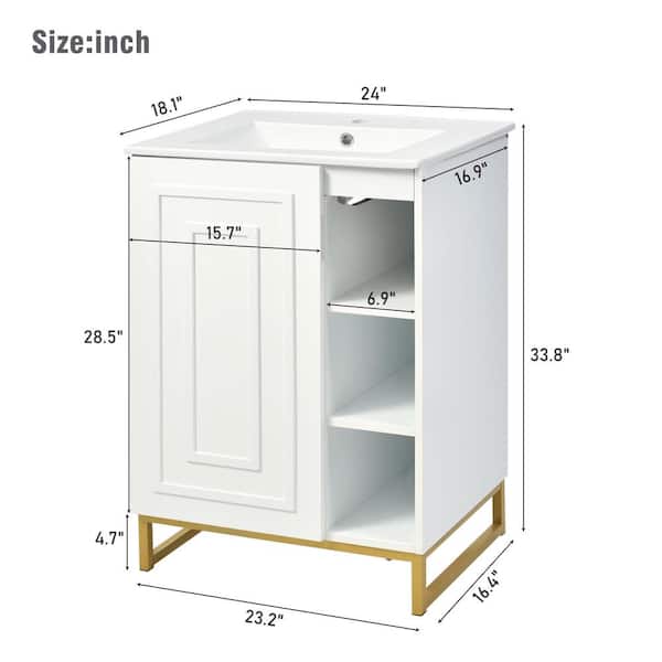 Magic Home 24 in. Freestanding Modular Bathroom Vanity Storage Solid Wood Cabinet with Sink, Adjustable 2 Tiers Shelves, White