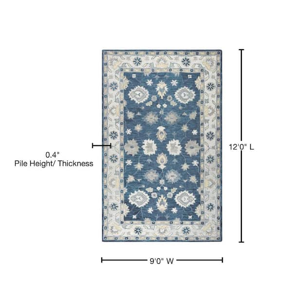 Unbranded - Napoli Blue/Ivory 9 ft. x 12 ft. Border/Floral/Persian Area Rug
