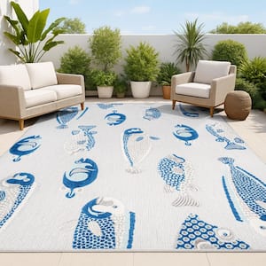 JONATHAN Y Nerja Coastal Fish High-Low Gray/Navy 8 ft. x 10 ft