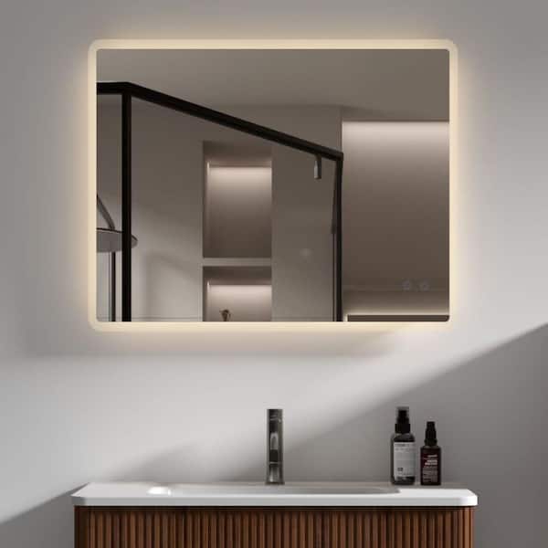 Zeus & Ruta 30 in. W x 24 in. H Rectangular Frameless LED Backlit Anti-Fog Wall Bathroom Vanity Mirror with Temperature Adjustable