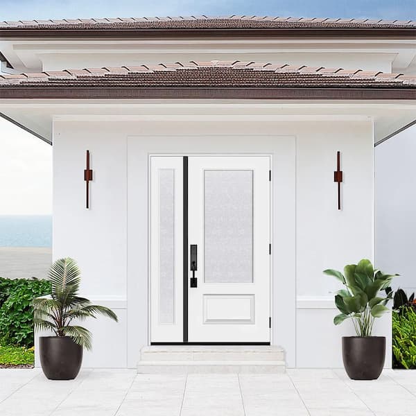 Palisade 53 in. x 80 in. 3/4L Microgranite Impact Glass RHIS Unfinished Fiberglass Prehung Front Door w/14 in. SL 4-9/16