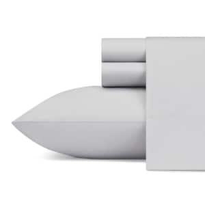Solid 4-Piece Gray Percale Cotton Queen Sheet Set