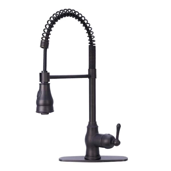 Akicon Single Handle Pre-Rinse Spring Pull-Down Sprayer Kitchen Faucet in Oil Rubbed Bronze