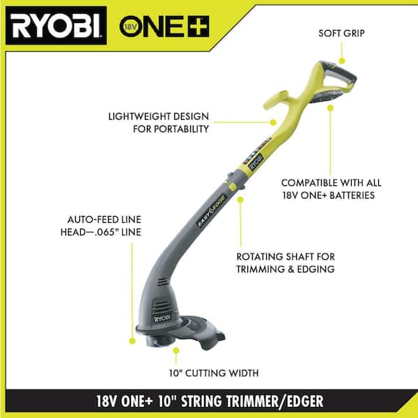 RYOBI ONE+ 18V 10 in. Cordless Battery Trimmer and Edger (Tool Only) P2003BTL - The Home Depot