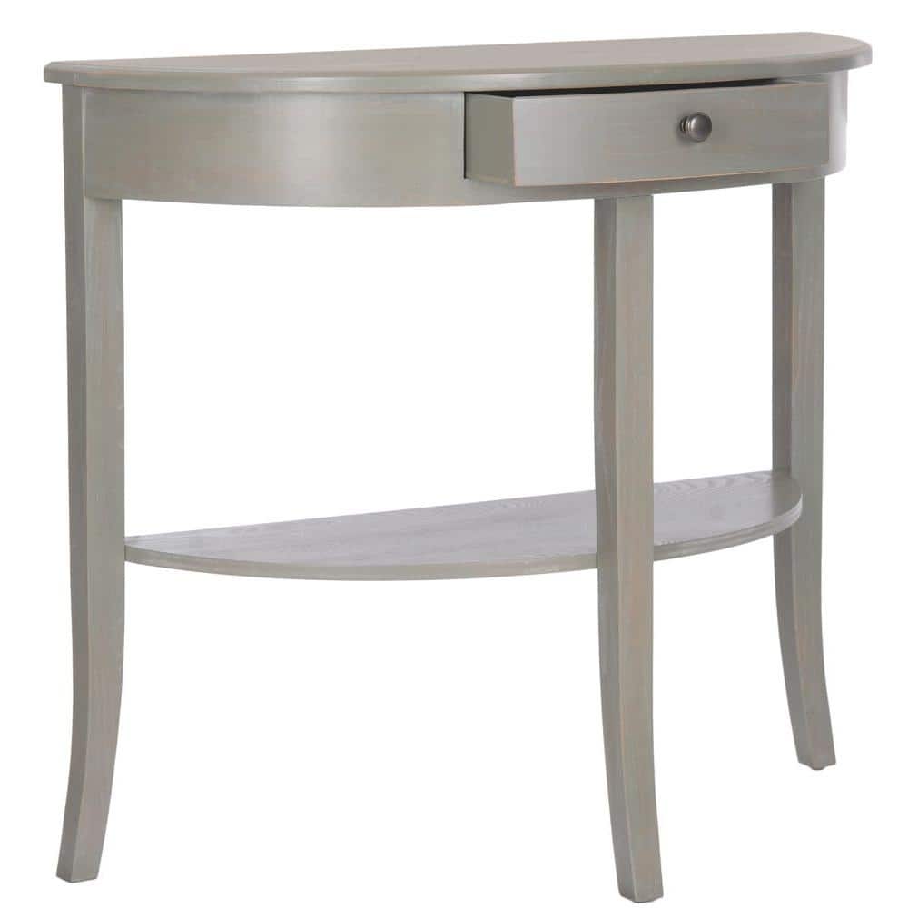 Transitional Demilune Gray Wood Console Table with Storage