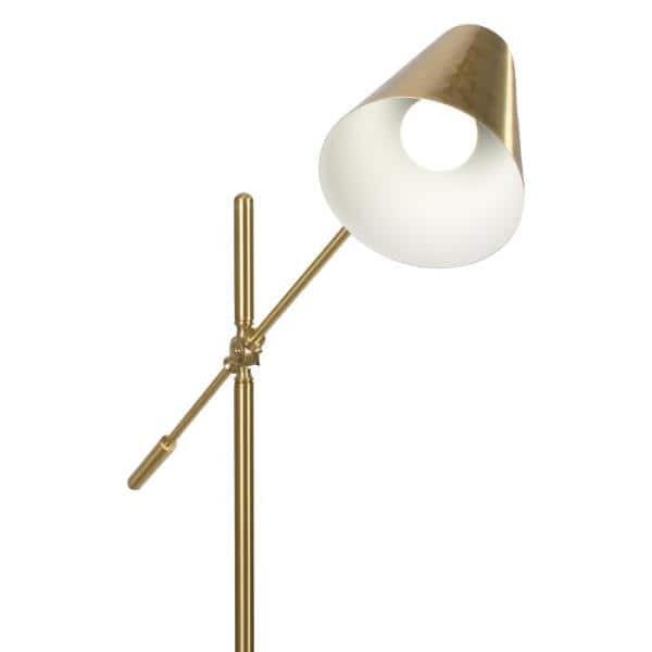 Satin Brass 55.5" Adjustable LED Floor Lamp with White Shade