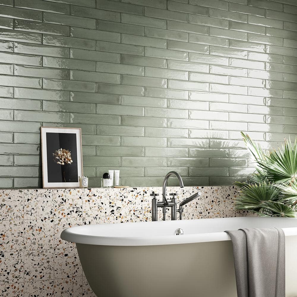 Green Polished Porcelain 3x16 Subway Wall Tile