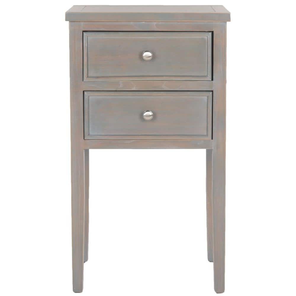 Transitional Ash Grey Elm Wood Nightstand with Metal Pulls