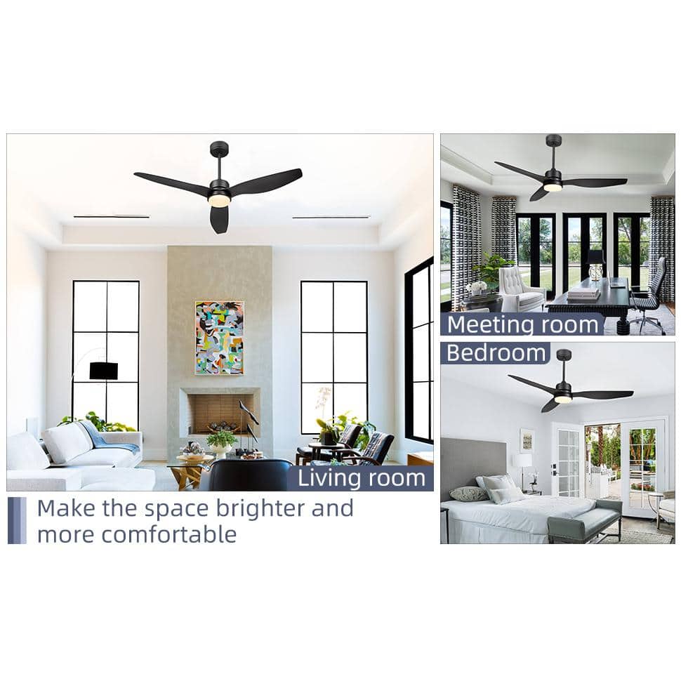 52-Inch Matte Black Ceiling Fan with LED Light and Remote