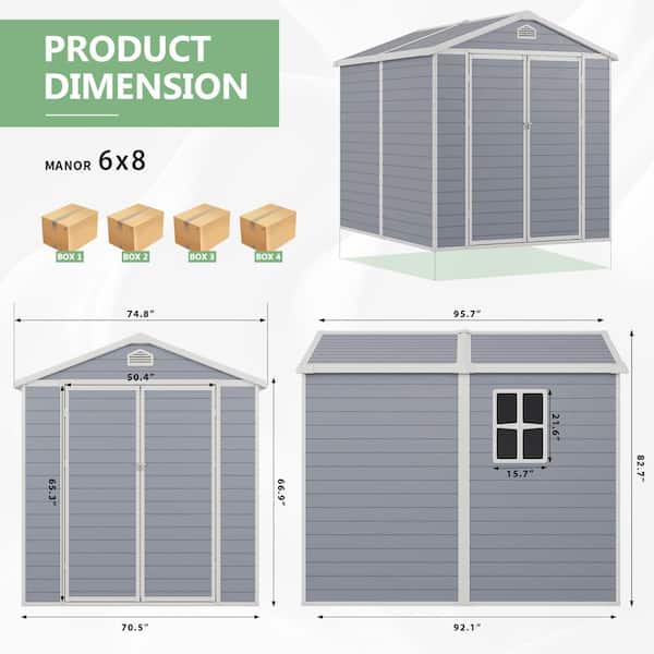 Sizzim 8 ft. W x 6.5 ft. D Outdoor Gray Resin Storage Plastic Shed