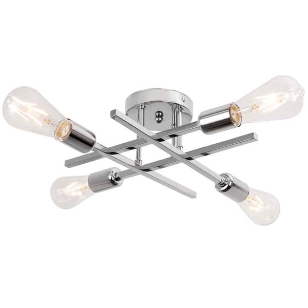 LamQee 14.6 in. 4-Light Silver Alumnium Flush Mount Light Chandelier