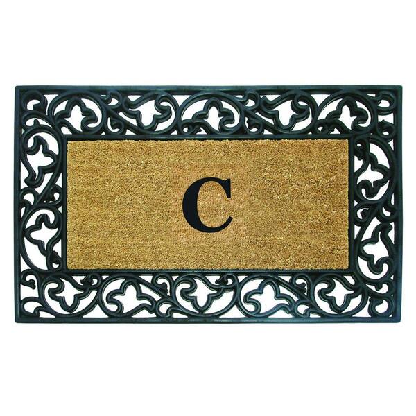 Nedia Home Acanthus Border 30 in. x 48 in. Rubber Coir Monogrammed C Door Mat