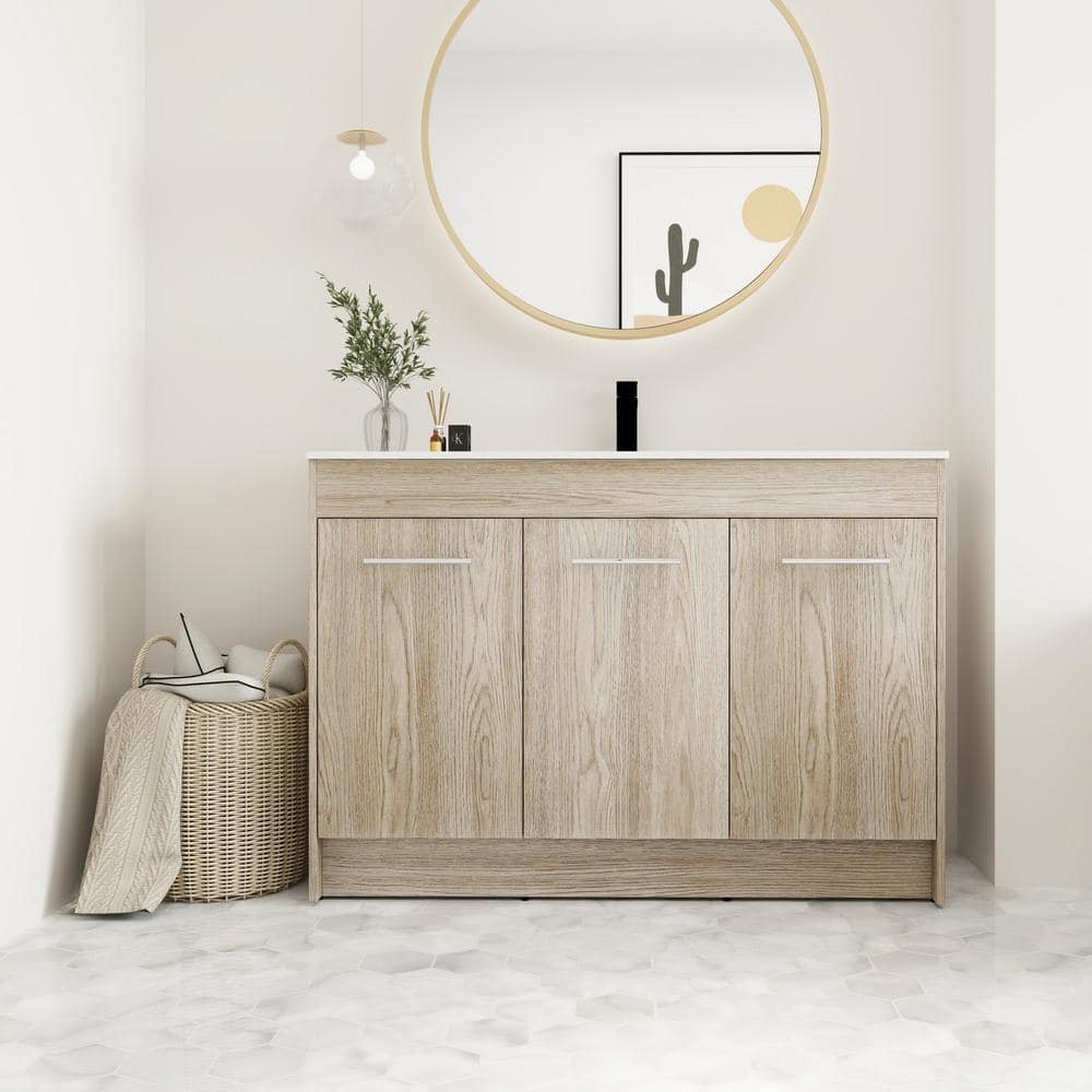 48 in. W x 18 in. D x 34 in. H Freestanding Bath Vanity in White Oak with W