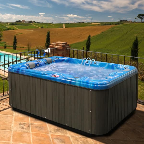 American Spas 3-Person 34-Jet Premium Acrylic Lounger Spa Hot Tub with Bluetooth Stereo System, Subwoofer and Backlit LED Waterfall