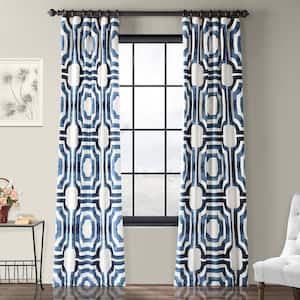 Mecca Blue Printed Room Darkening Curtain - 50 in. W x 108 in. L Rod Pocket with Back Tab Single Window Panel