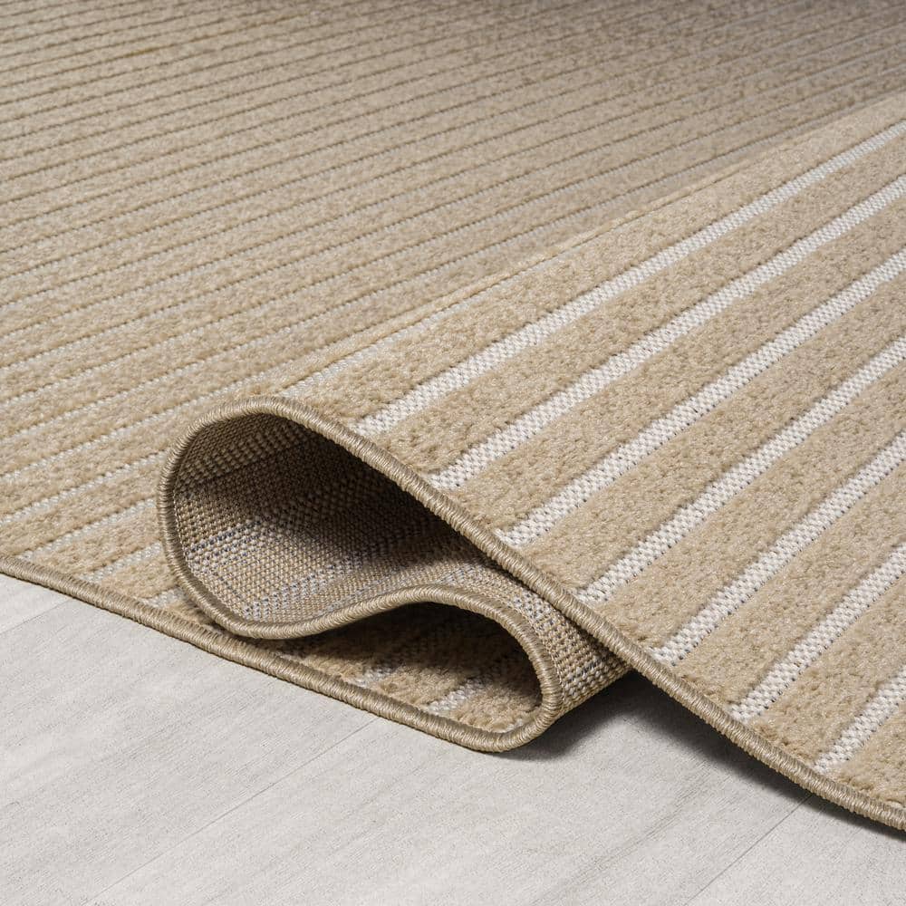 Aarhus Beige and Cream Striped 8' x 10' Synthetic Area Rug
