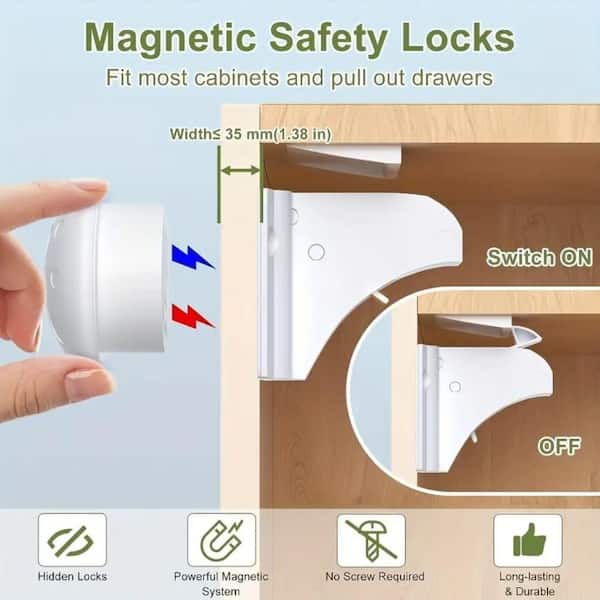 Invisible Magnetic Cabinet Locks Child Safety Kit, Secure Kitchen & Bedroom  Cabinets. Cupboards with Baby Proofing Cabinets Door & Drawer Locks for