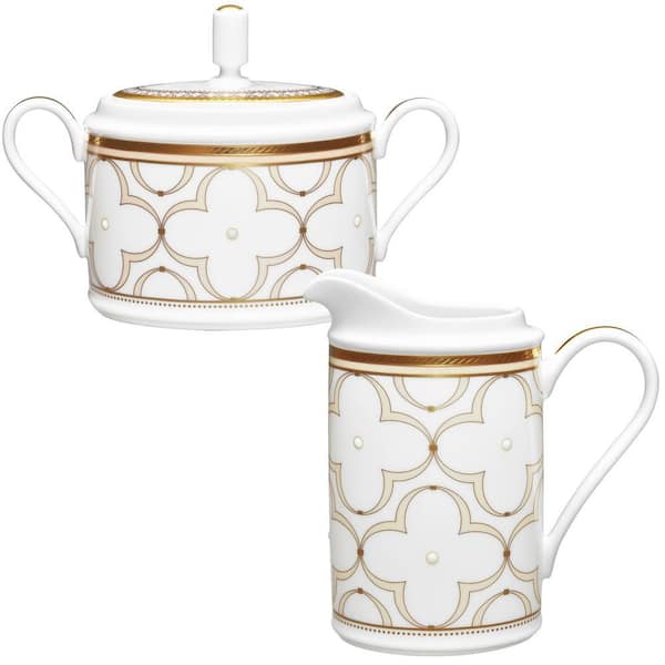 Trefoilo Gold Bone China 11.5 oz. Sugar and 8 fl. oz. Creamer Set