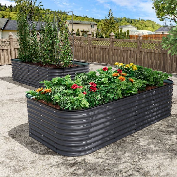 8 ft. x 4 ft. x 2 ft. Galvanized Steel Raised Garden Bed Planter Box Outdoor, Gray