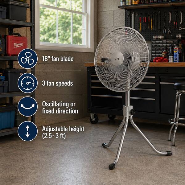 SPT 18 in. Heavy-Duty Adjustable-Height Oscillating Pedestal Fan
