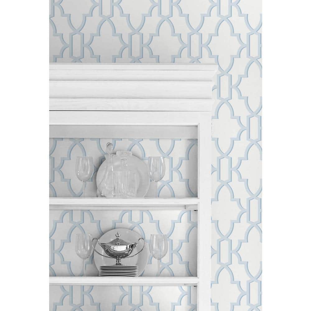 Hampton Blue Coastal Lattice Geometric Peel and Stick Wallpaper