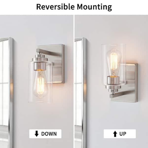 1-Light Plated Brushed Nickel Wall Sconce with Clear Glass Shade